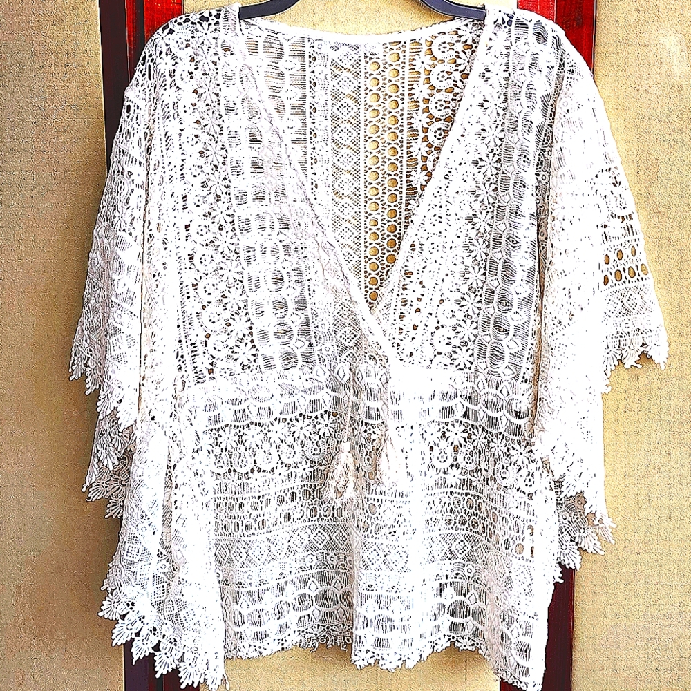 Beach Swim Lace Coverup Top M/L